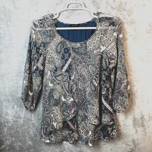 Tamara H Womens Layered Tunic Size 1X Paisley Flowy Multicolored 3/4 Sleeve Top